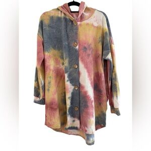 Heimish USA Tie-Dye Hooded Cardigan with Wooden Buttons Size Medium